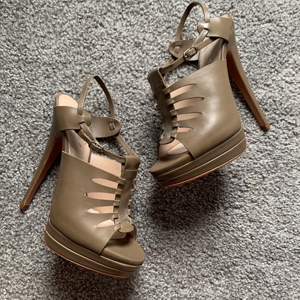 Casadei Taupe Slingback Peekaboo Slit Sandals
